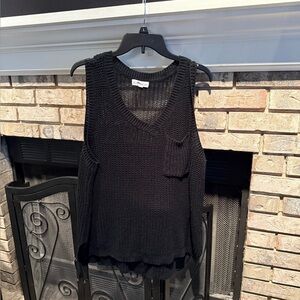 Open weave pocket sweater vest, black, size Large, EUC